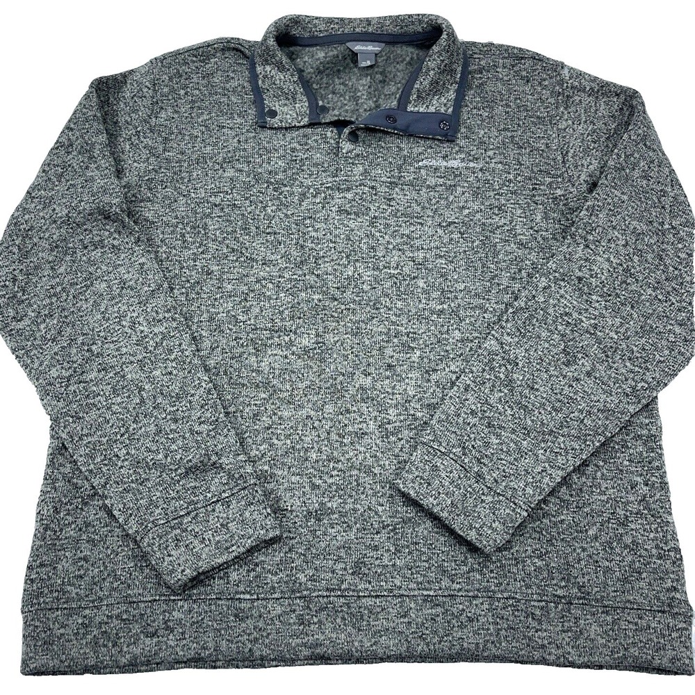 Eddie Bauer Sweater Men XL Gray Pullover Jacket Snap T Heather Outdoors Hiking U